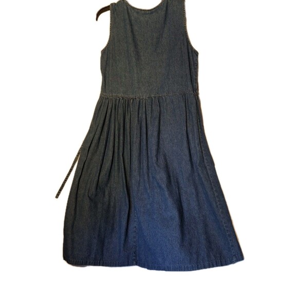 Vtg STYLE Denim Dress Sz L Sleeveless Floral Embroidered Flared Waist Tie 79552 - Picture 3 of 12